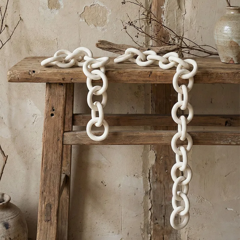 Nordic White Ceramic Chain Decor Boho Table Centerpiece Handmade Link Statues for Coffee Table Shelf Wall Hanging Decor Gift