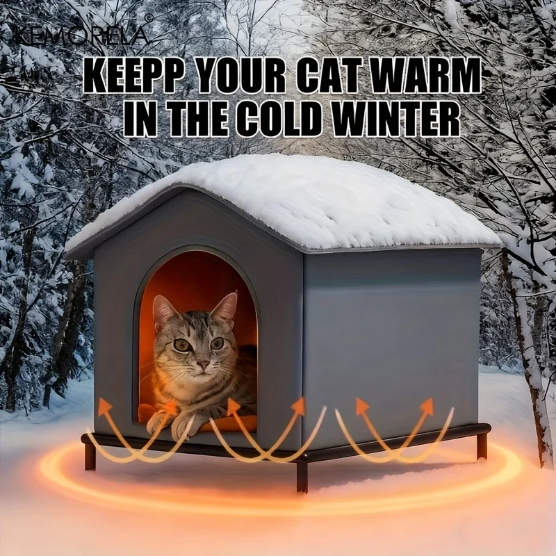 KEMORELA Winter Outdoor Tragbares Katzenhaus Isoliertes Oxford-Tuch, winddichtes Design, faltbar, einfache Montage, für daklose Katzen