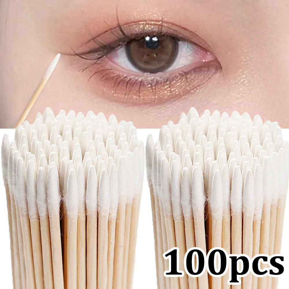 Houten Wattenstaafje Eyeliner Make-Up Wenkbrauw Lippenstift Ultrafijn Wattenstaafje Nagels Oren Reinigen Wegwerp Cosmetische Tool 100/200 Stuks