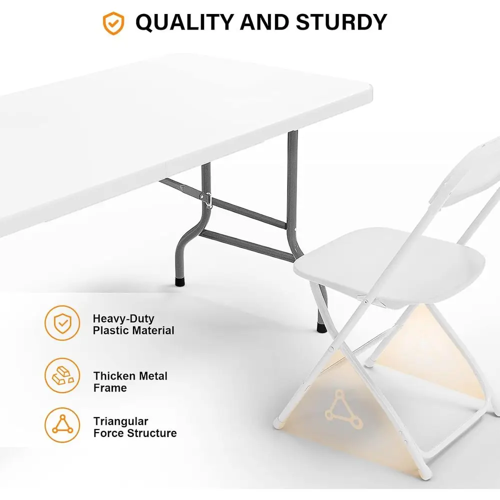 6 T Plastic olding Table Set with 6 White olding Chairs or Picnic, Event, Training, Outdoor Activities, at Home and Commercial U