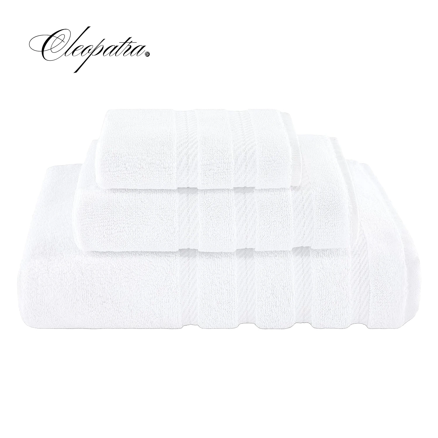 

CLEOPATRA 3 Piece Towel Set 1 Bath Towel 1 Hand Towel 1 Washcloth 100% Cotton Turkish Towels for Hotel Bathroom White Towels Set