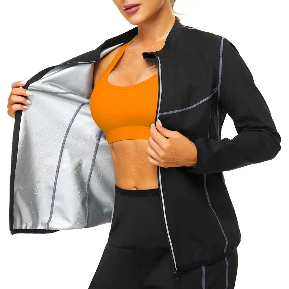 SEXYWG Women Sauna Jacket With Sleeves Gym Hot Sweat Top for Weight Loss Slimming Body Shaper Workout Sportwear