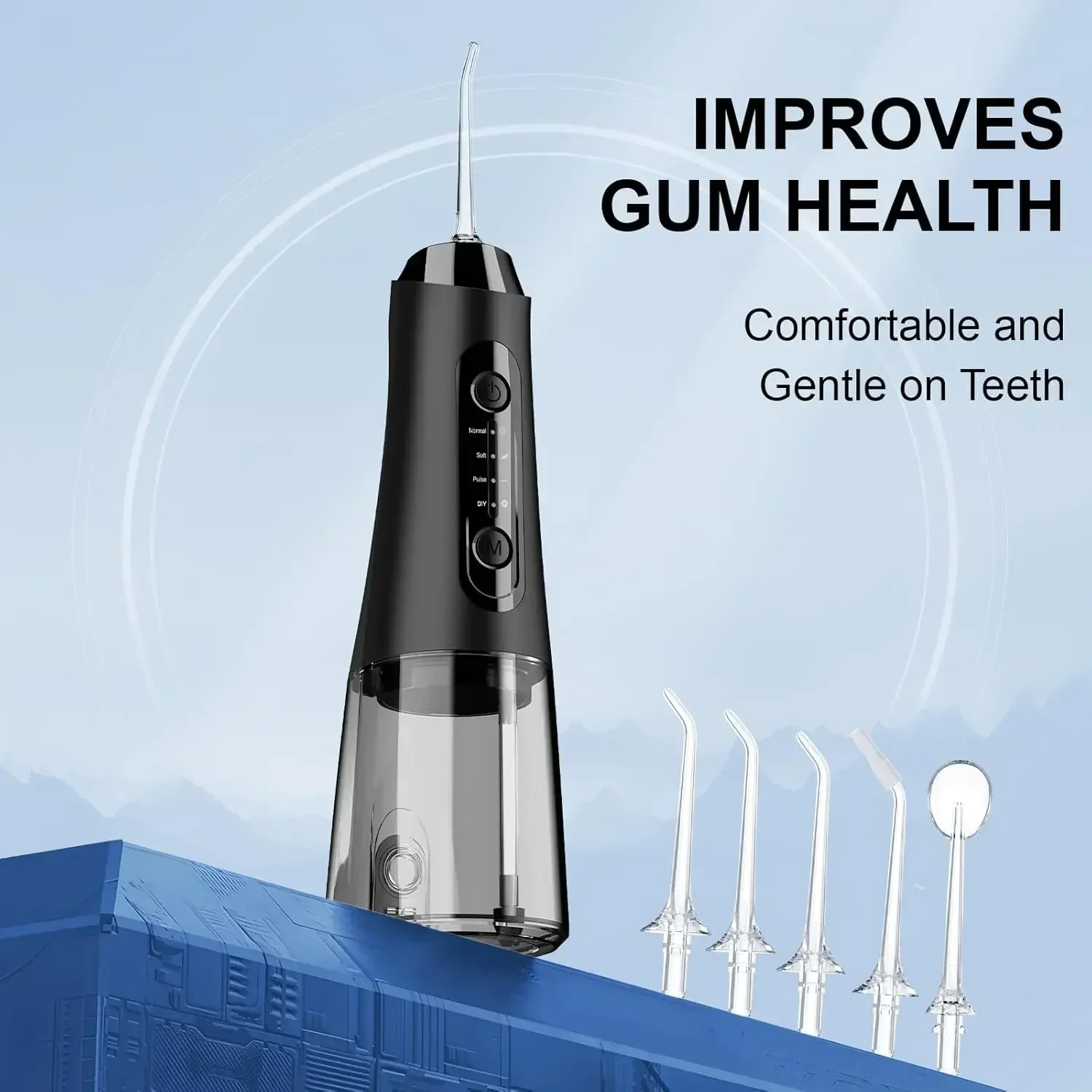 Electric Water Flosser with 4 Modes, 5 Nozzles, 320ML Tank, IPX7 Waterproof & 40-Day Battery for Home Travel