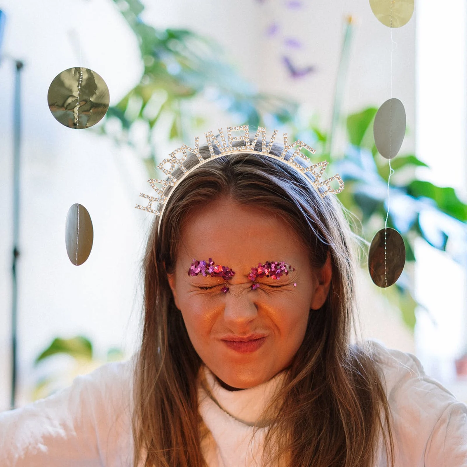 

New Year Headband Bright Eye-Catching Hair Decor Funny Shape Design for New Years Eve Celebration Photo Props Use