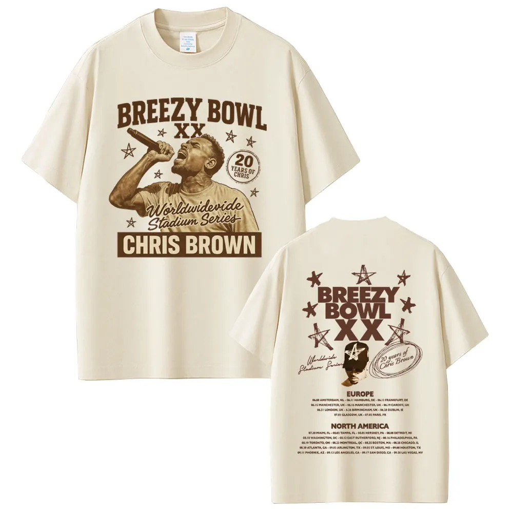 

Rapper Chris Brown Breezy Bowl XX Tour 2025 T-shirt Men Women Hip Hop Fashion Pop Music T Shirt Male Casual 100% Cotton T-shirts