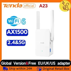 Tenda 듀얼 밴드 신호 확장 리피터, 기가비트 이더넷 포트 포함, 와이파이 6 범위 확장기, AX1500 A23, 2.4G 및 5GHz, 2 * 5dBi 안테나