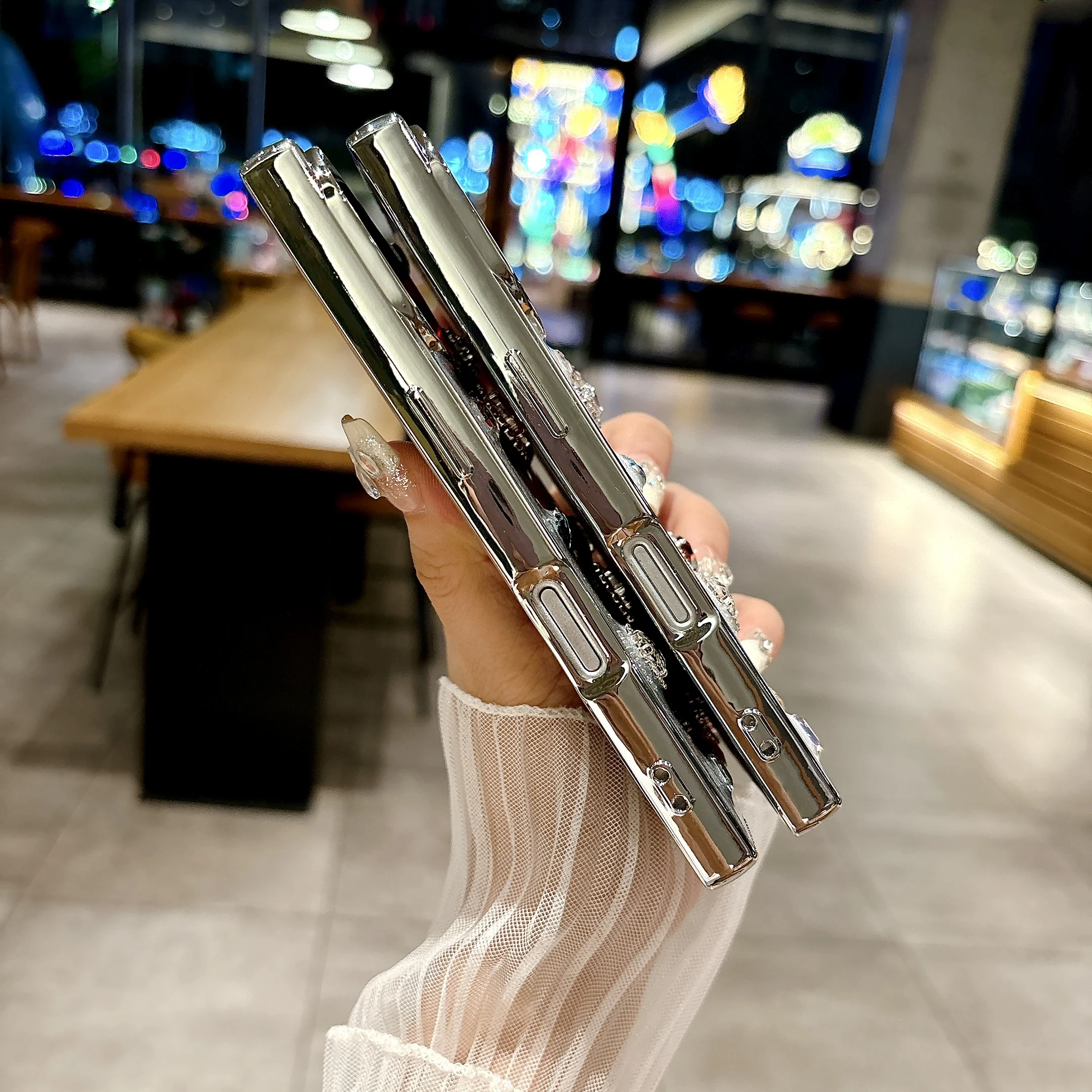 Fashion Glitter Diamond Straight Edges Plating Phone Case for iPhone 12 13 14 15 Quicksands Texture Girly Cover for 16 Pro Max