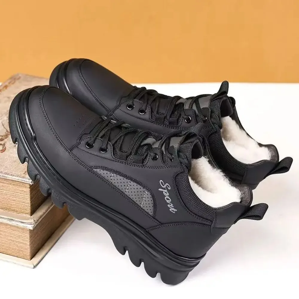 

Men's Winter Genuine Leather High Top Snow Boots Thick Sole Non Slip Waterproof Wool Thickened Warm Casual Shoes Cotton Shoes