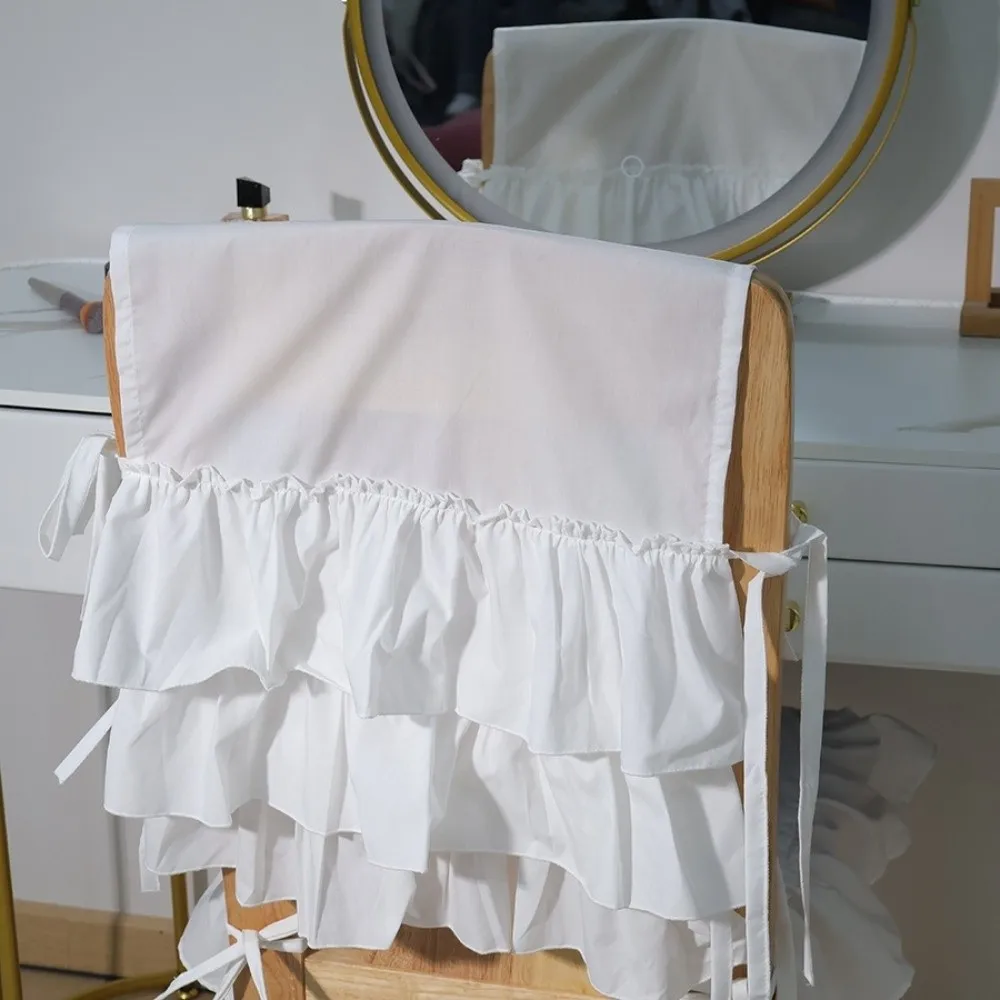 White French-Style Chair Cover Washable Strap Fixation Dining Chair Back Decor Comfortable Decorative Chair Backrest Cover