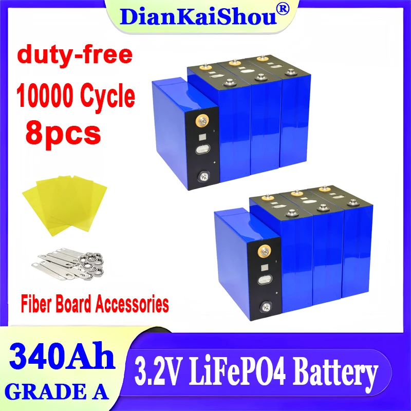 

8 pcs 3.2V 340Ah Lifepo4 Battery Brand New Grade A 10000 cycles Rechargable Cell Lithium Iron Phosphate for RV UPS Solar Power