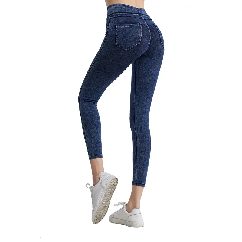 Sexy  Trend High Waist Faux Jeans Women Skinny Lift Hip Tummy Stretch Fitness Casual Pants  Outer Pockets Y2k Clothes Gothic