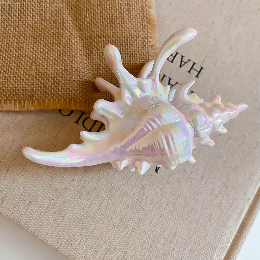 Übertriebene Bunte Acryl-Muschel-Haarklammern Große Weiße Haifischklammer Pferdeschwanz-Haarspangen Weibliche Ozean-Haaraccessoires K – Detail 10