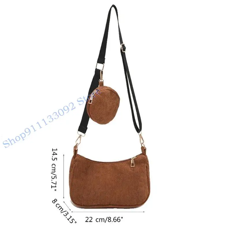 حقيبة كتف H9ed Corduroy مع أكياس كروسة حقيبة عملة معدنية لضرورياتك