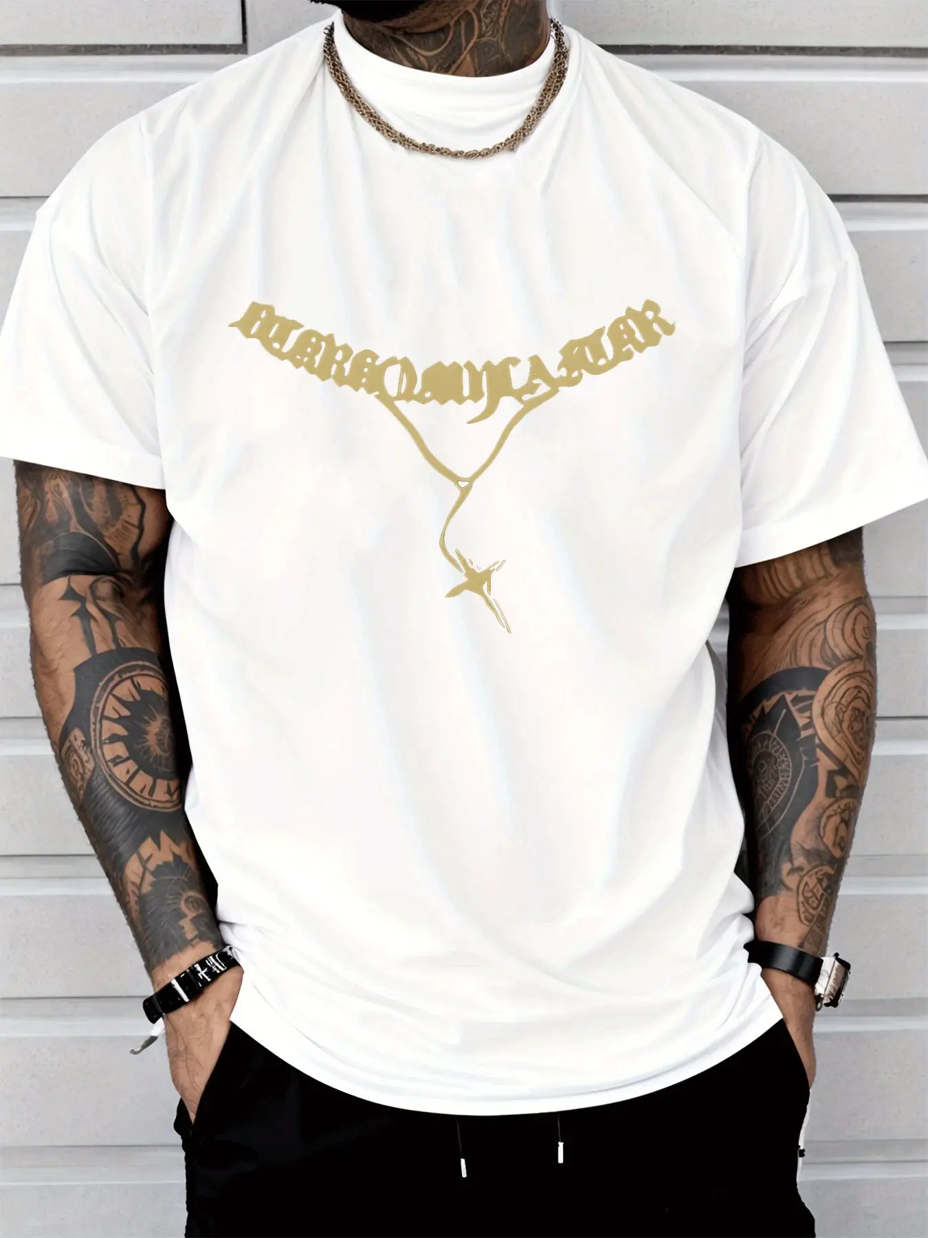 Male Cotton Short Sleeve T Shirt Gothic Text Airplane Pattern Loose Crew Neck Hip Hop Casual Summer Tees For Young Adult Men