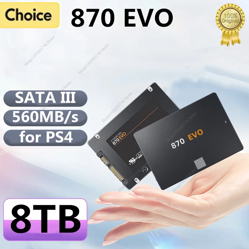 

870 EVO SSD 2,5 дюйма 8 ТБ SATA III Внутренний твердотельный накопитель HDD Жесткий диск 1 ТБ 2 ТБ 4 ТБ для настольного компьютера/ноутбука/PS4