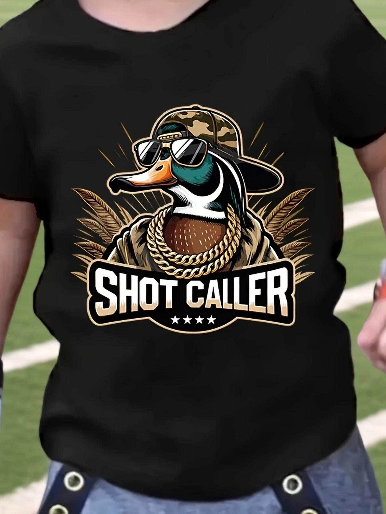 Children's Short Sleeved Fashionable Round Neck Trendy Creative Cartoon Cool Duck Letter Printed Pattern Parent-child T-shirt