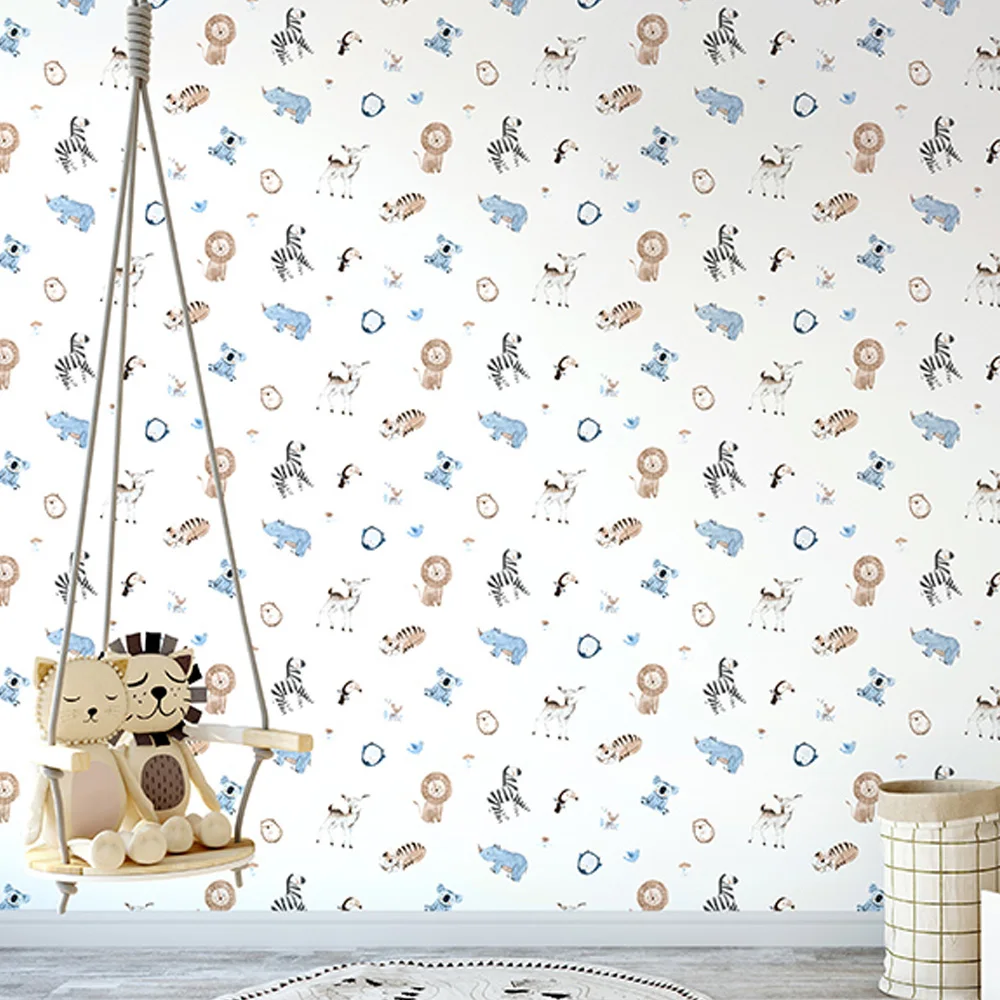 

Cute Cartoon Animals Wallpaper Zoo Lion Zebra Rhinoceroses Children'S Room Wallpaper Boys' Bedroom Girls' Room Wallpaper Mural