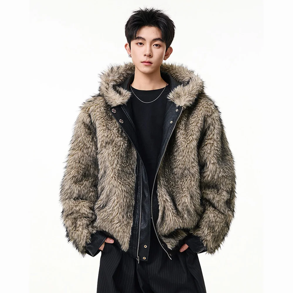 

Winter Faux Fur Liner Thick Warm Hooded Leather Jacket Men Streetwear Loose Casual Vintage Short Bomber Jacket Women Parkas Coat