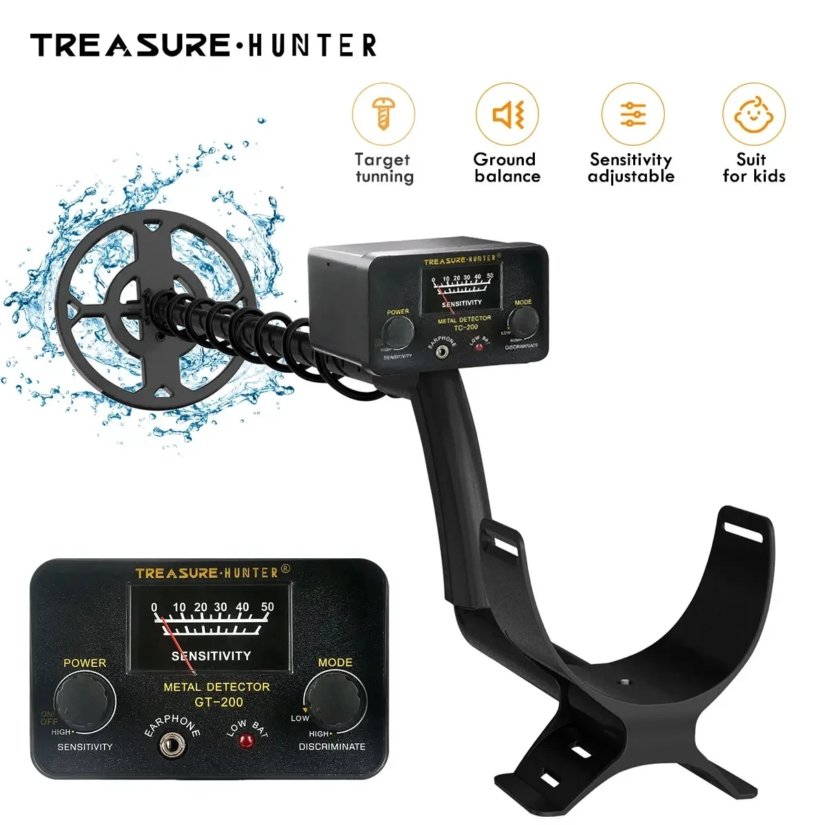 Treasure Hunter GT200 Metal Detector Professional High Sensitive Underground Iron Metal Gold Detector Adjustable IP68 Waterproof