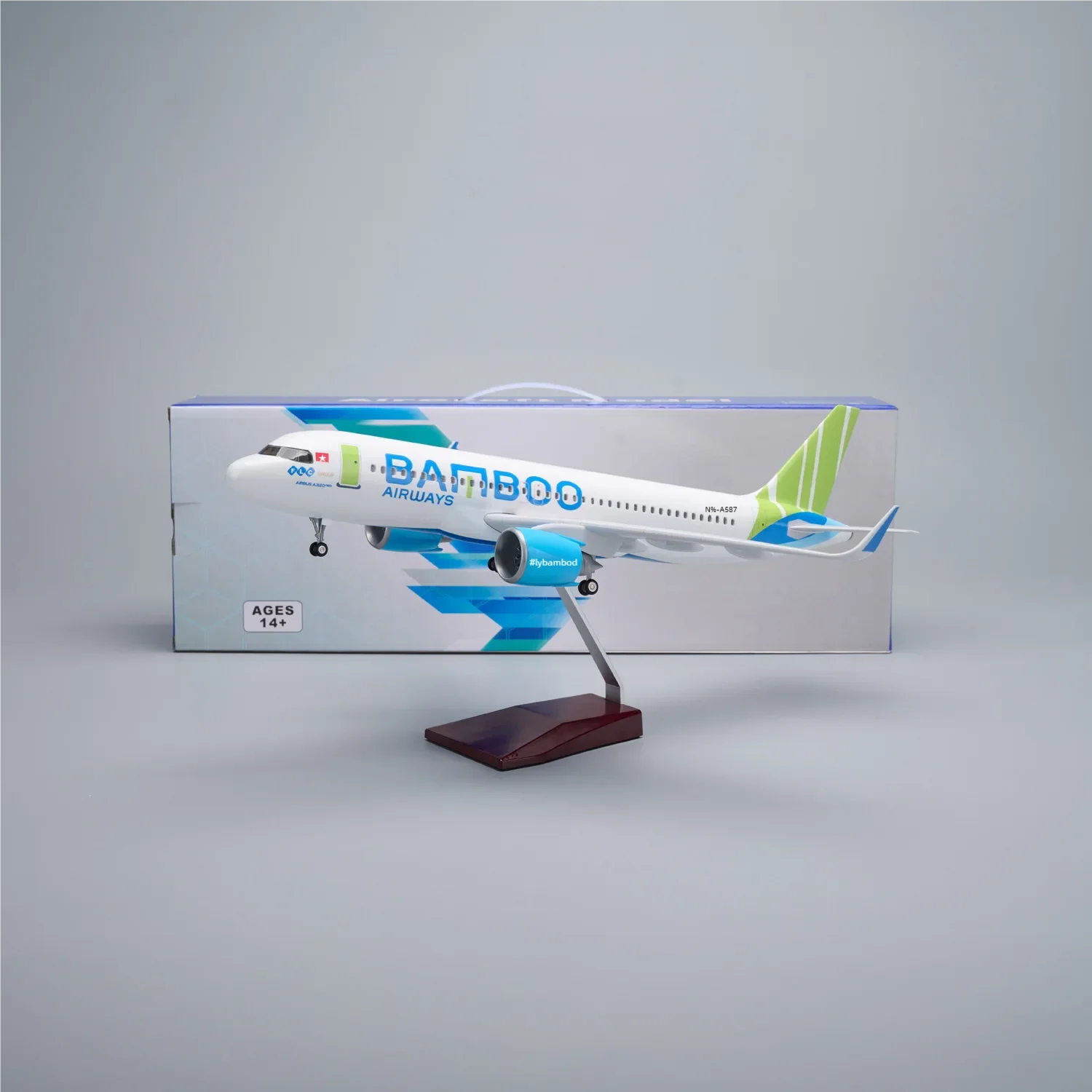 47cm Bamboo A320neo Airways Resin Diecast Airplanes 1/80 Scale Aircraft Models With Wheels Landing Gear Static Aviation Fun Gift