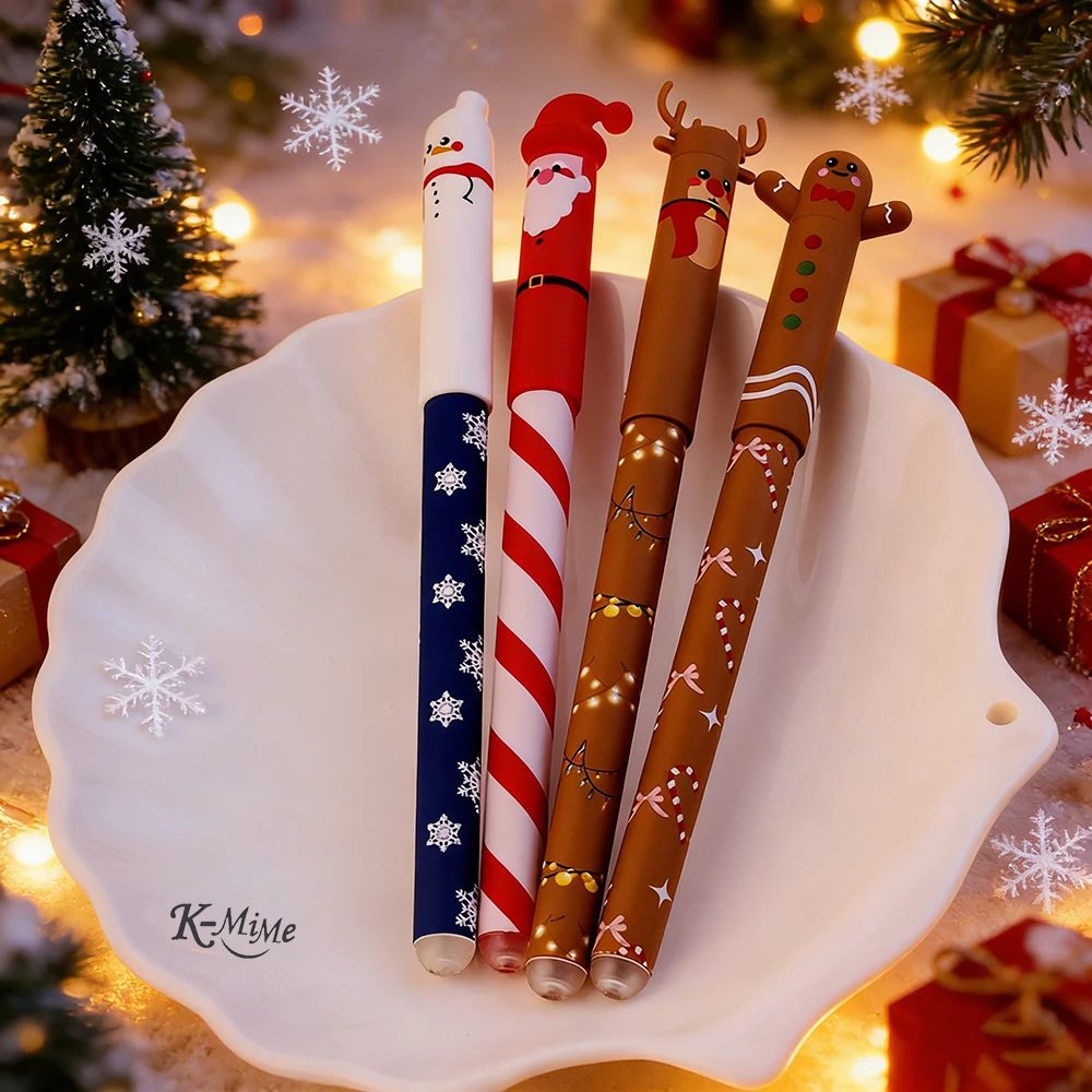 4 Stück/Set Weihnachts-Radierstifte mit schwarzer Tinte und Radiergummi, 0,4 mm – Detail 3