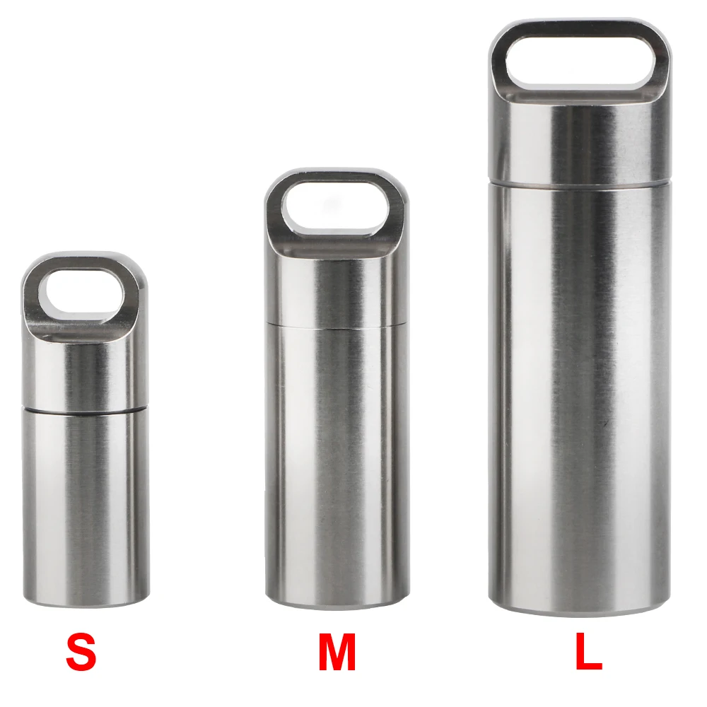 Stainless Steel S M L Pill Storage Box With Keychain Seal Rings Camping Firstaid Pendant Mini Medicine Case Waterproof Portable