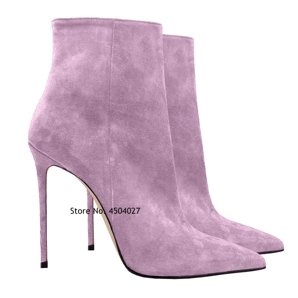 Elegant Woman Heels Suede Leather Ankle Boots Pointed Toe Zipper Stilettos Autumn Shoes Booties For Women Offers Free Shipping