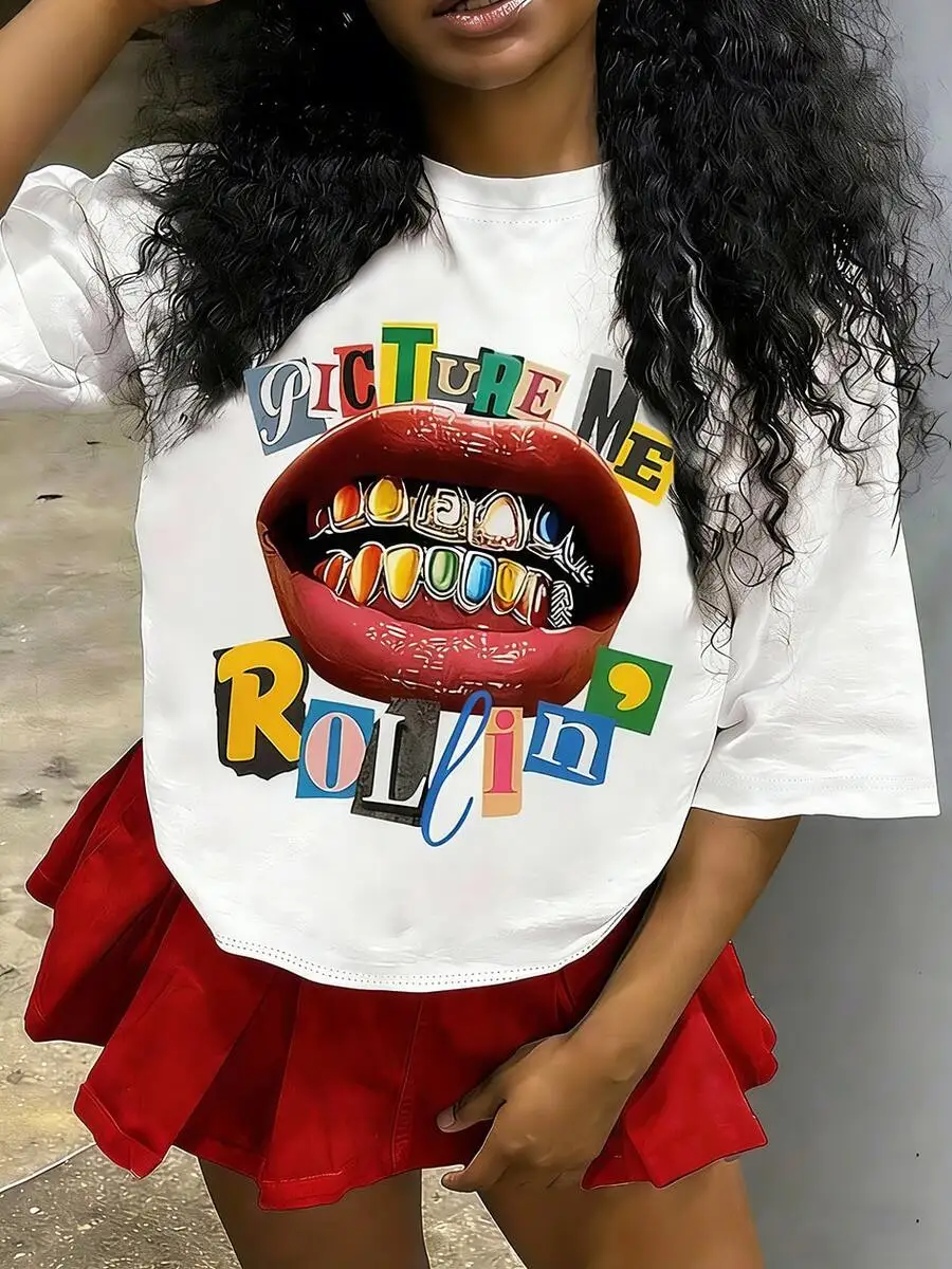 Tween Girl Cotten Clothes,Y2K-Inspired Letter Print T-Shir-Perfect For Spring/Summer/Fall,Fashion, Streetwear, Unisex, Men, Wome