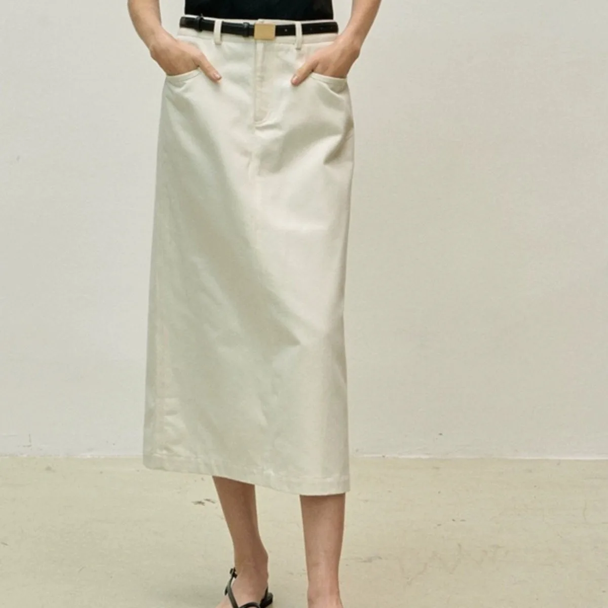 Dave&di 2025 Spring And Autumn New Collection: Niche Nordic Minimalist Style Cowboy Skirt High Waist Medium Length A-line Sil