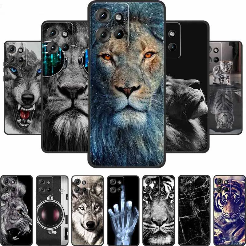 Para Motorola X70 Air Case X 70 Air Funda de teléfono León Lobo negro Funda trasera suave de silicona para Moto X70 Air Case X70Air Coque Funda