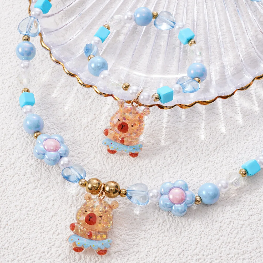 مجموعة أساور سلسلة كابيبارا المزدوجة ذات الطول الثابت هيبوالرجينيك للفتيات والأولاد هدية على شكل حيوانات الغابة