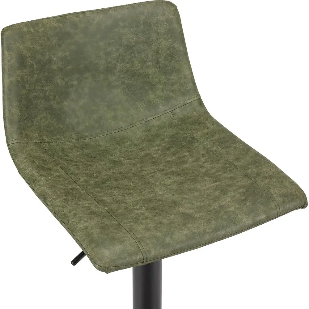 Pair of Counter-Height Swivel Bar Stools with Footrest and L-Back, Vintage Leather, Retro Green