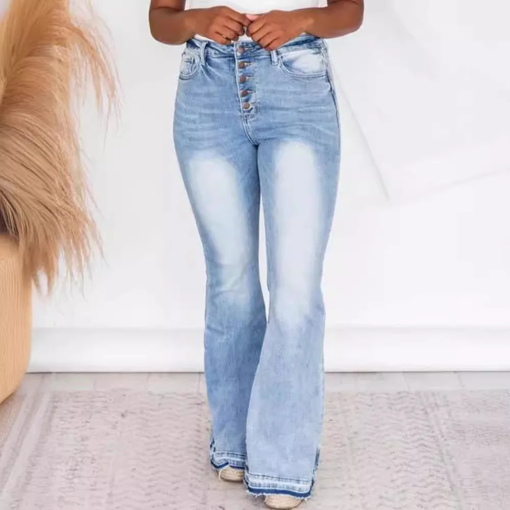 

Autumn Classic High Waisted Button Up Front Flared Jeans with Elegant Ladies' Temperament, High Waisted Casual Flared Jeans