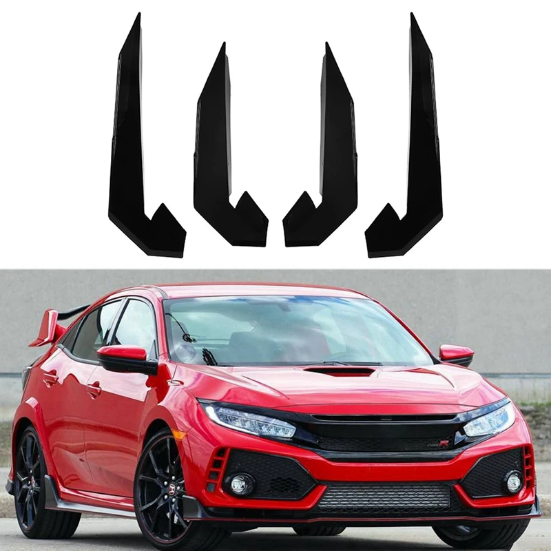 4Pcs Car Front Bumper Lip Splitter Fin Long Air Knife Auto Body Kit Car Spoiler For Honda Civic 10TH Type-R 2019-2021