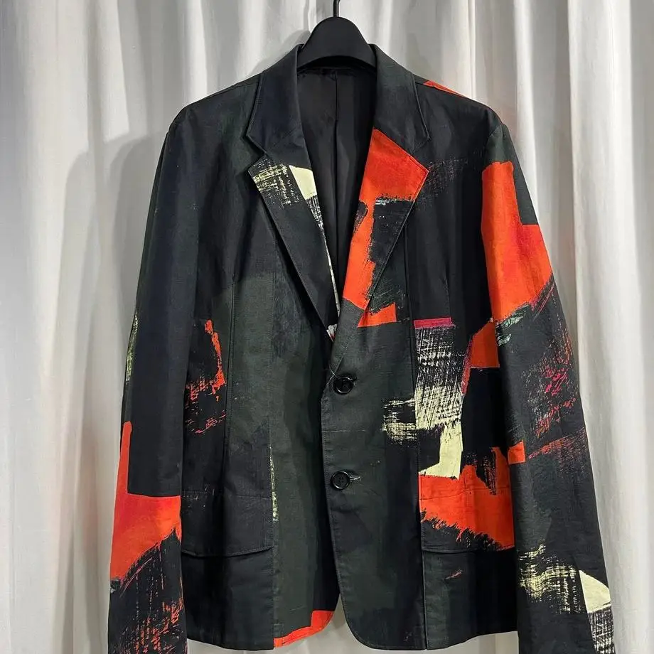 

ТОП-ЯМАМОТО ® Модный костюм с принтом, мужская повседневная куртка с воротником на одной пуговице, стиль уникального дизайна
