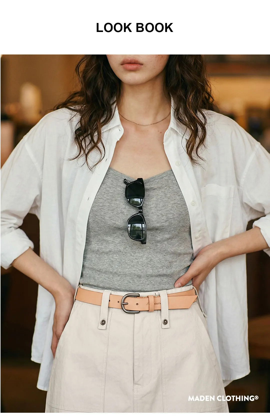 Maden Women's Cargo Skirt A Line Midi Back Slit High Waist Vintage Off White Casual Zipper Skirt for Spring Summer