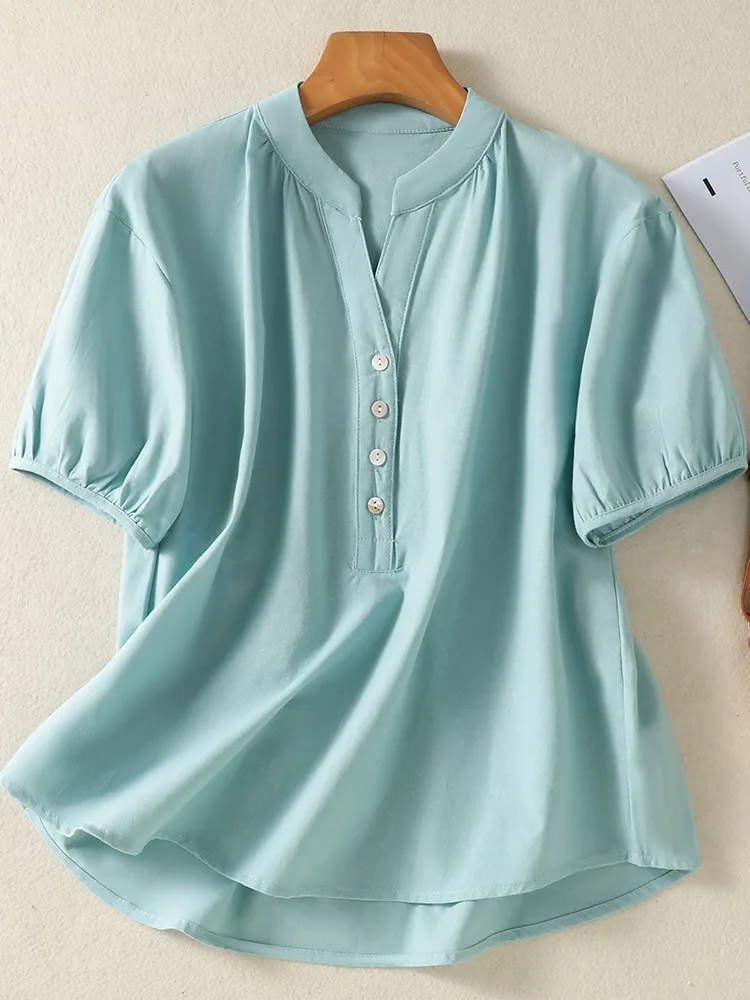 

Минималистичная цветная хлопково-льняная повседневная рубашка для женщин, летняя модная рубашка без пуговиц, скрывающая живот, с полуоткрытым воротником, утягивающая фигуру