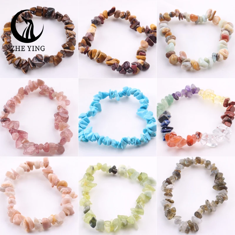 46 Colors Irregular Gravel Natural Stone Bracelets Gemstone Stretch Beads Amethyst Obsidian Fluorite Chakras Bracelets for Women