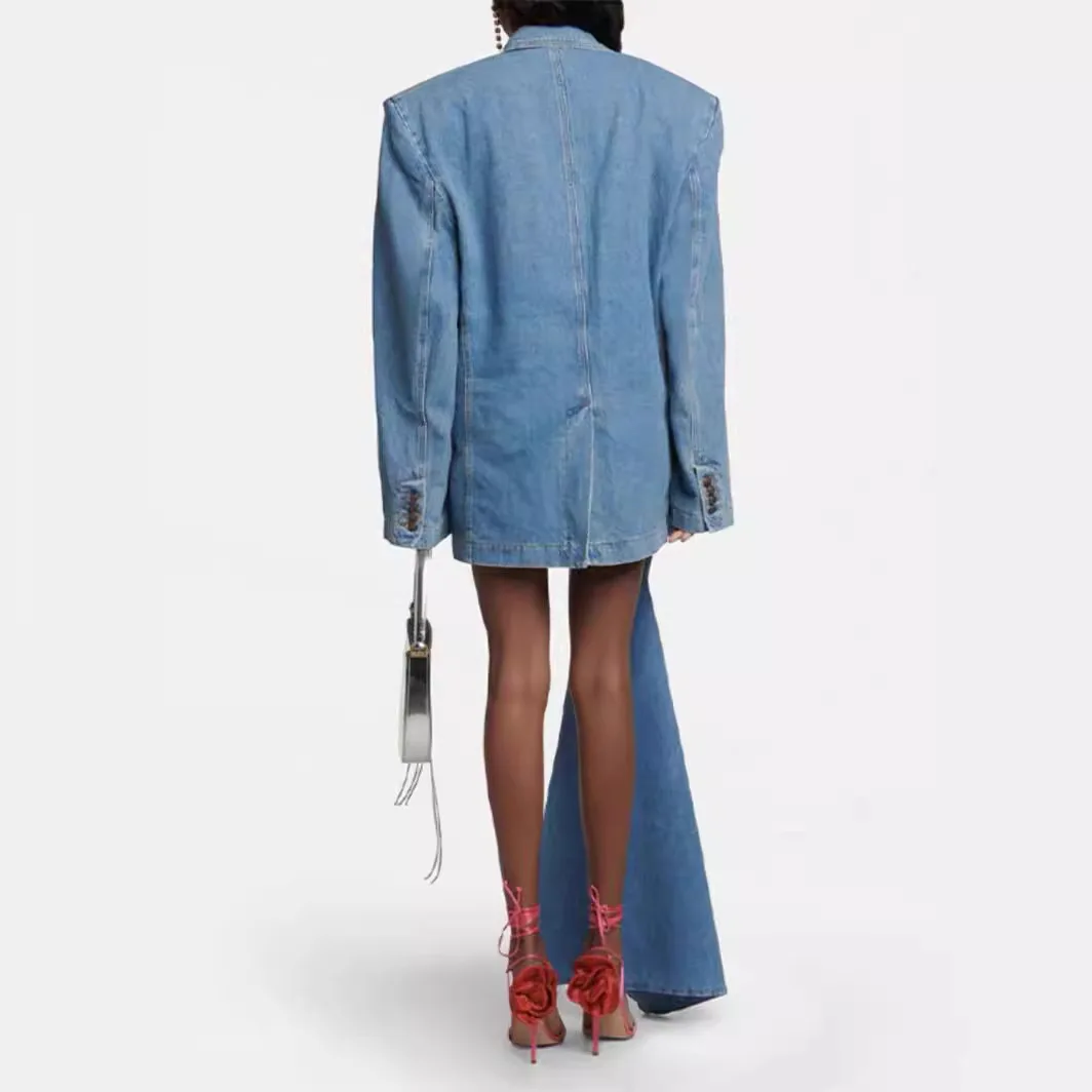 TWOTWINSTYLE Solid Two Piece Sets for Women Lapel Long Sleeve Loose Coat High Waist Spliced 3D Flower Skirt Fashion Set Female