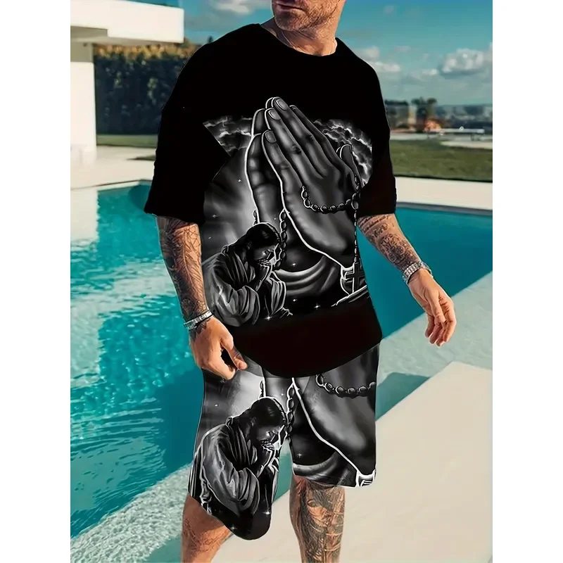 Verano 2025, nuevo conjunto informal para hombre, moda urbana y camiseta cómoda, patrón de impresión digital 3D, pantalones