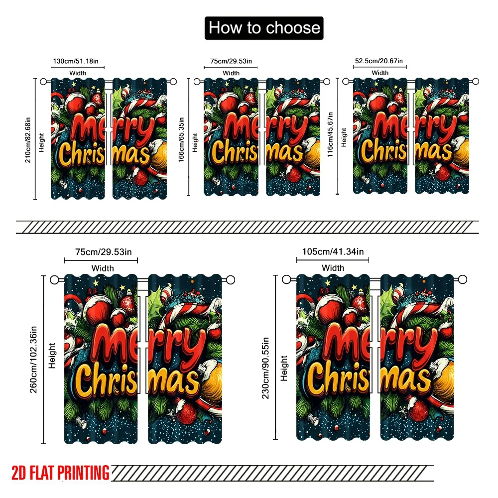 2 قطعة ، 2D طائرة الطباعة الستار النسيج عيد الميلاد الصنوبر الحلي الرجعية تنوعا النسيج (بدون قضيب) احتفالية مثالية للدراسة ،