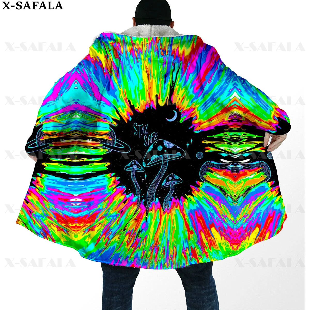 

Mushroom Hippie Psychedelic Colorful Trippy Thick Warm Hooded Cloak Men Overcoat Coat Windproof Fleece Cape Robe Hooded Blanket9