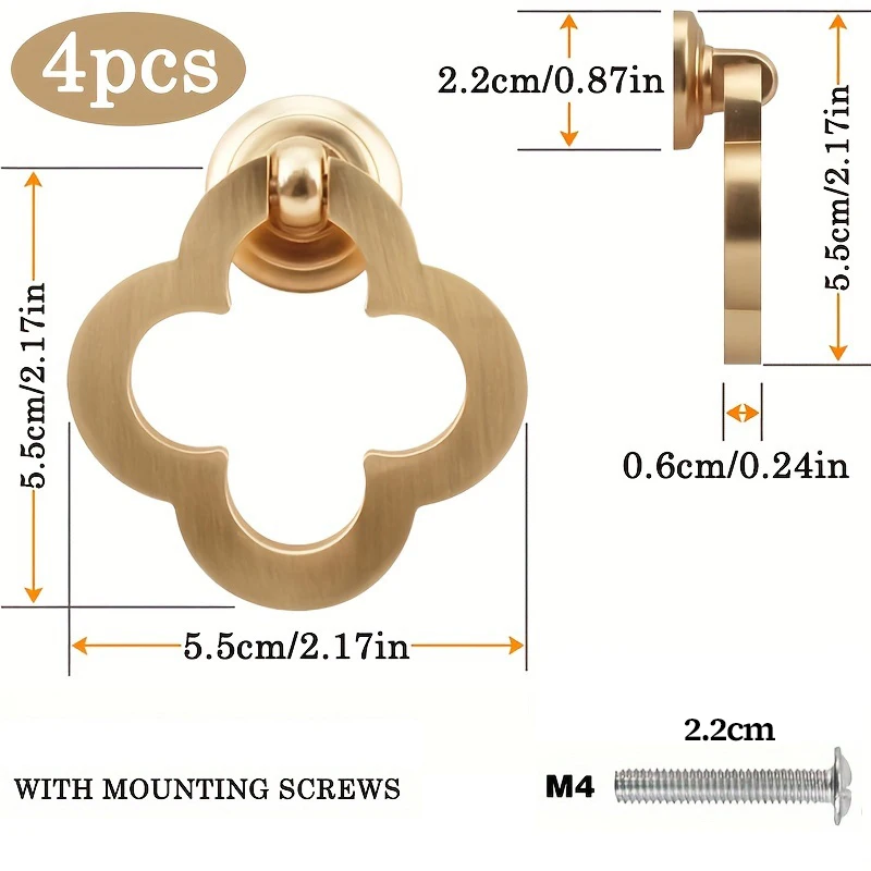 4pcs Cabinet Knobs Drawer Knobs Zinc Alloy Drawer Pulls Vanity Knobs With Screws Modern Style Decorative Handles for Doors