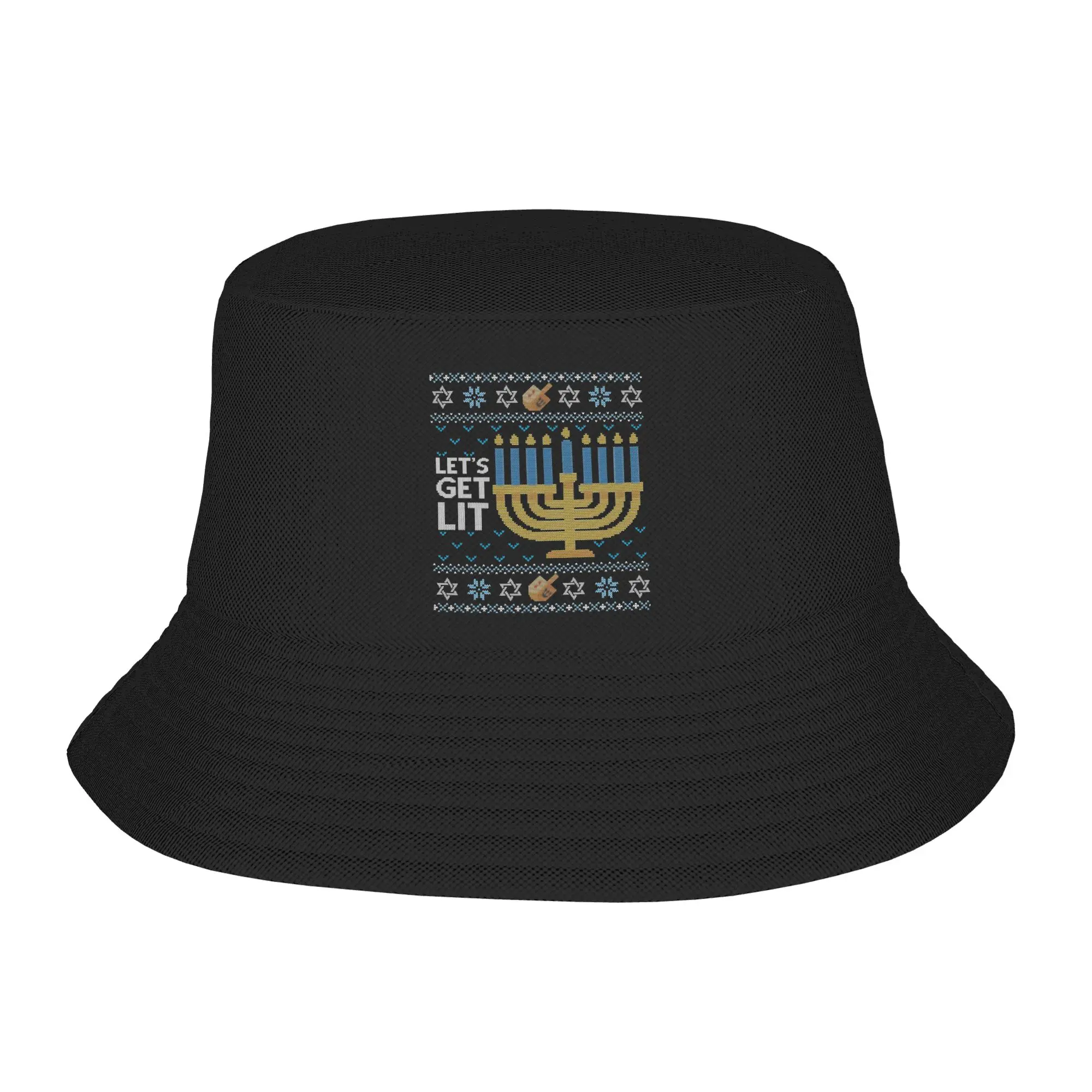 Unisex Bucket Hats Hanukkah Let's Get Lit Jewish Vocation Getaway Headwear Camping Fishing Cap  Ispoti Hat Birthday Gifts