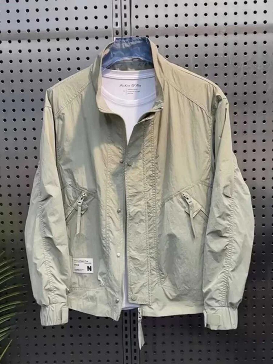 

Men's Faionable High-Quali Comfortable Spring Summer Stand Collar Jaet Outerwear Trendy Versatile Sli Windproof