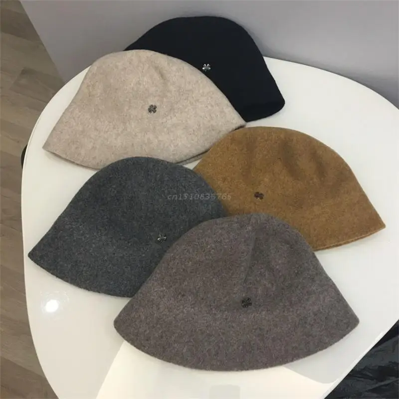 Japanese Version Casual Four-leaf Clover Bucket Plush Wool Fisherman Winter Fashion Basin Hat