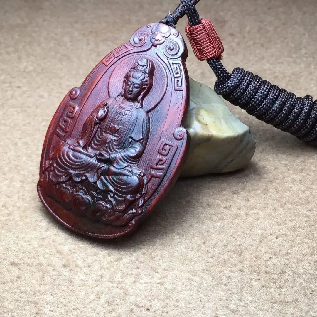 

Chinese Style Red Sandalwood Wood Carved Nanhai Guanyin Grand Luck Necklace Redwood Vintage Wen Play Accessories Pendant Jewelry