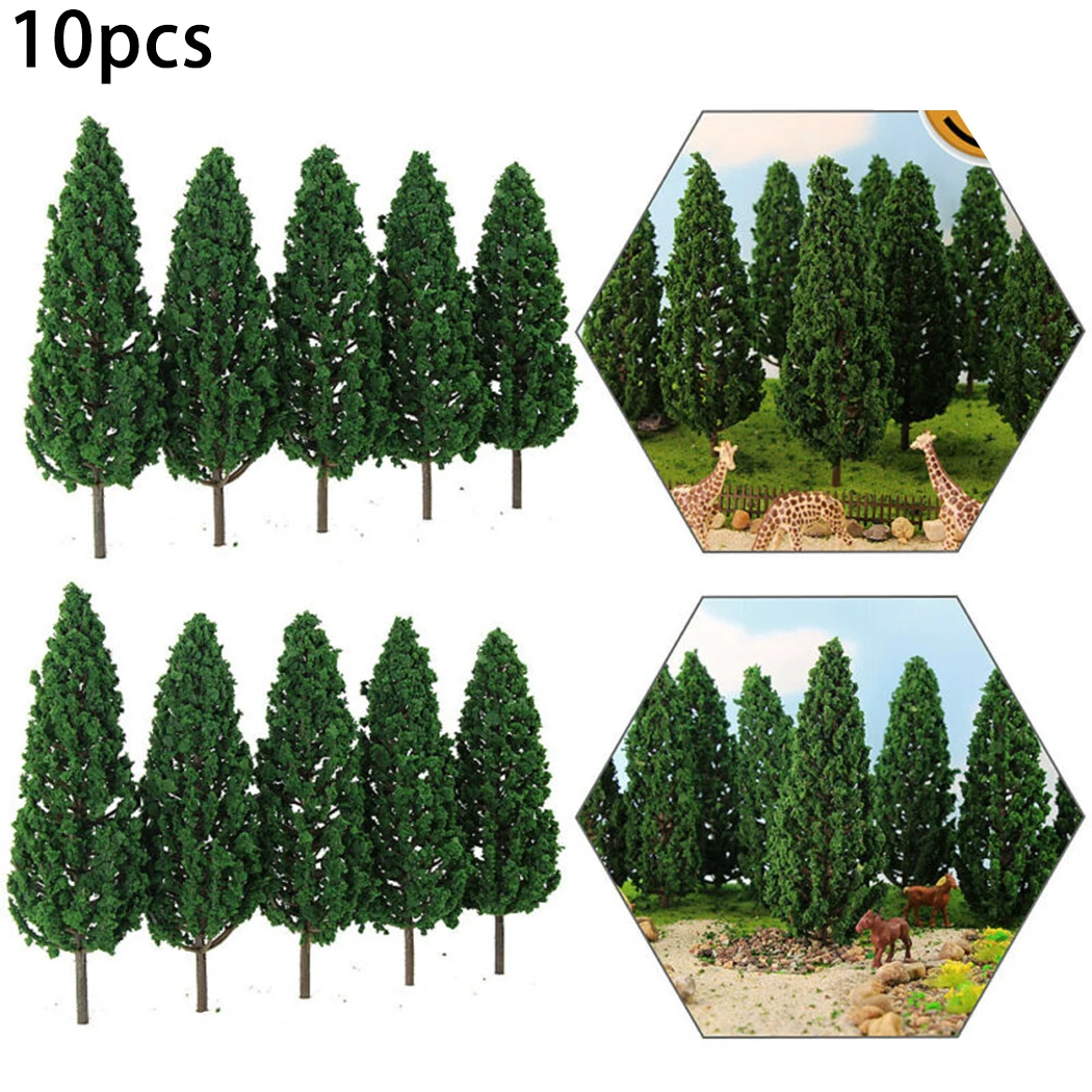 10pcs Model Pine Trees Train Artificial Miniature Tree Plastic Model Scenery Railroad Decoration Building Landscape Accessories