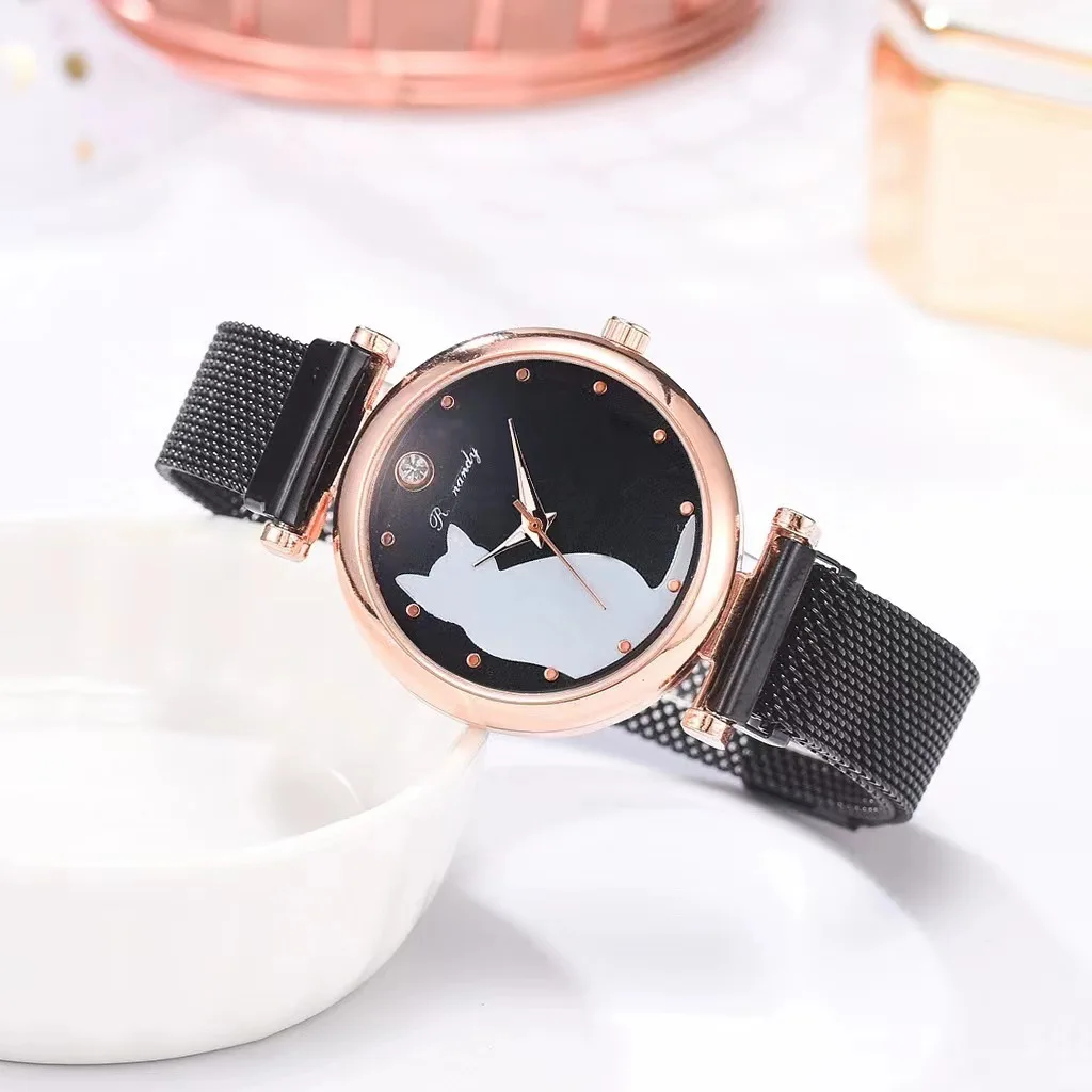 New Women Watches Cat Pattern Quartz Wristwatch for Children Girls Watch Leather Cute Cartoon Fashion Clock Relogio Feminino