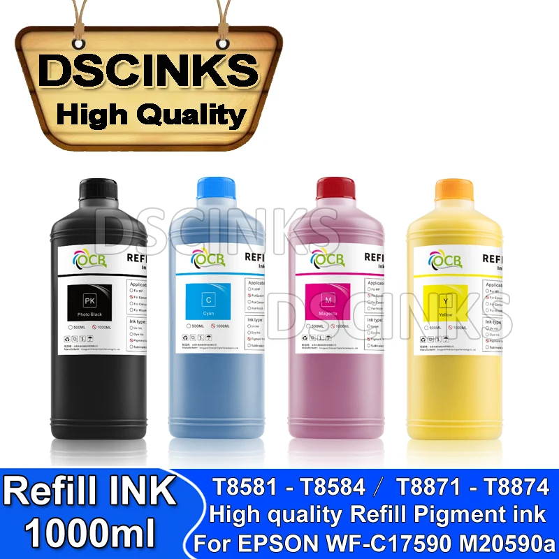 4color  Pigment ink 1000ml for Epson T858 T887 Ink cartridge for Epson WF-C17590 WF-C20590a printer T8871 T8581 High quality ink